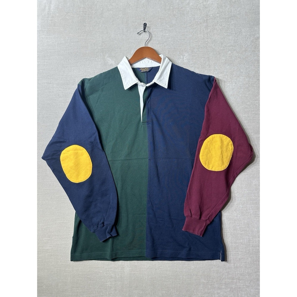 VTG Brooks Brothers Rugby Shirt Color Block Elbow Patches Polo Long Sleeve Large